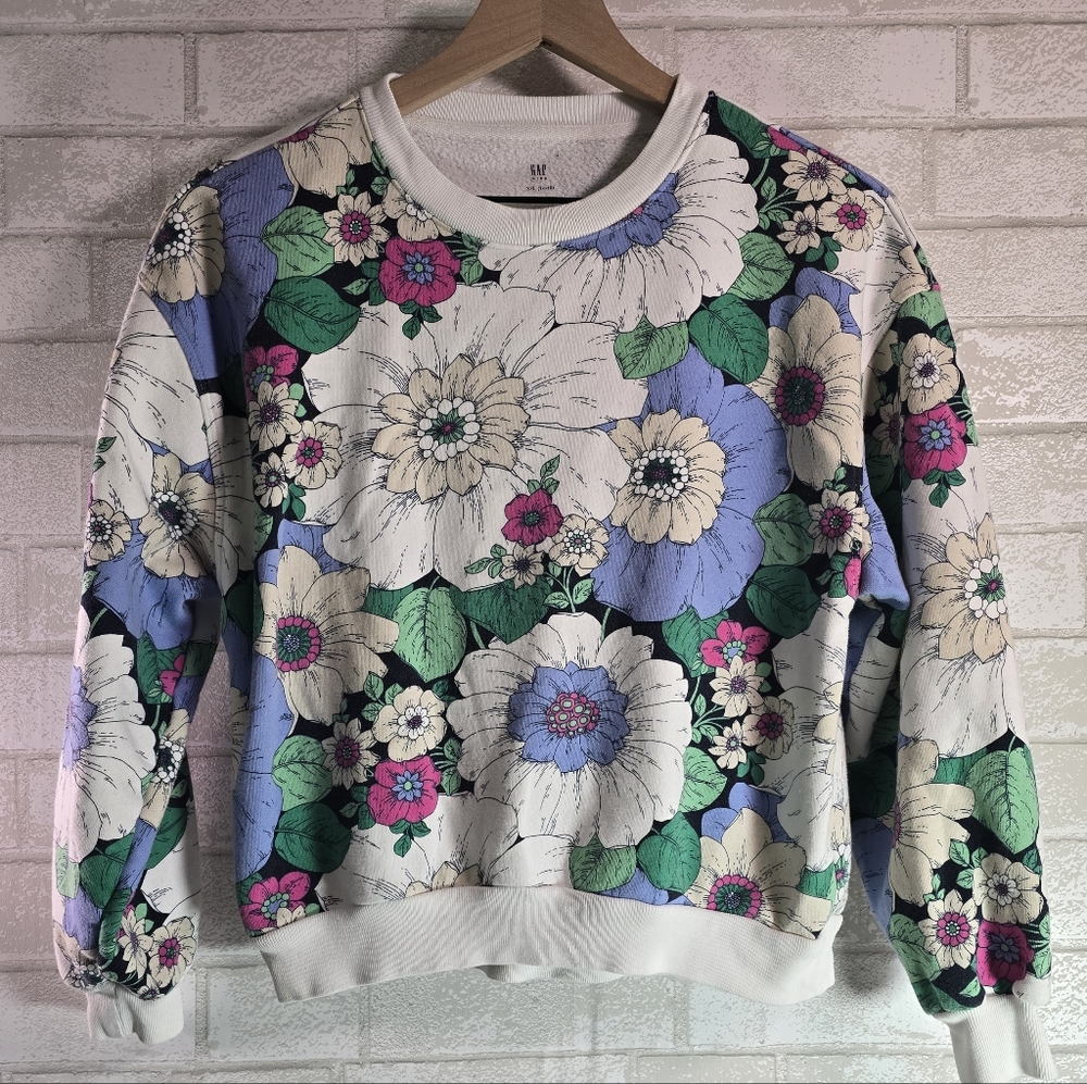 Gap Kids Graphic Floral Soft Fleece Knit Sweatshirt Girls Size XXL (14-16)